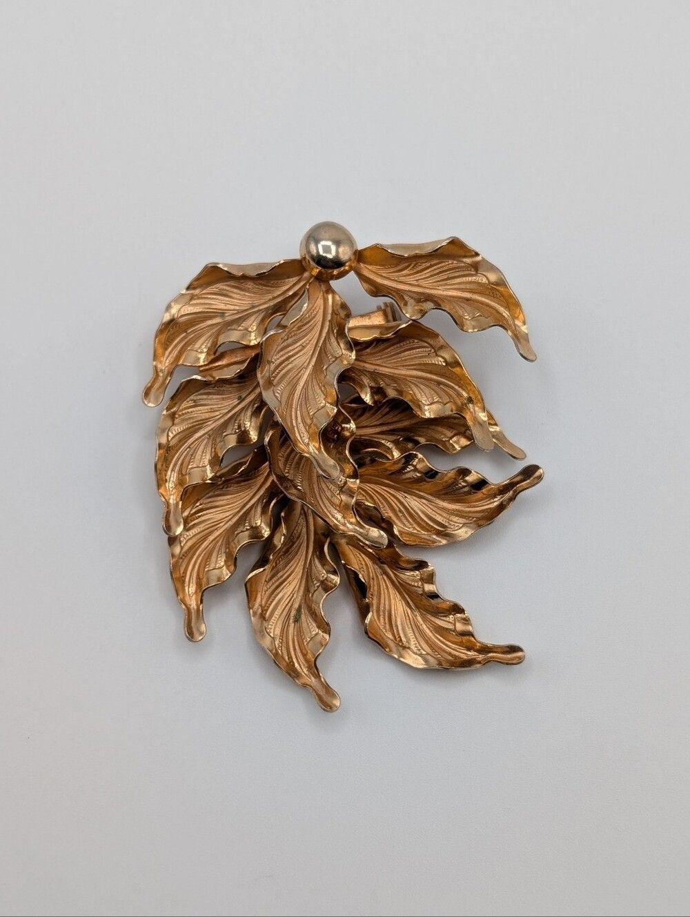 Vintage Judy Lee Leaf Brooch Multi Tiered Cascade Gold Tone Pin 1960s 3D Estate